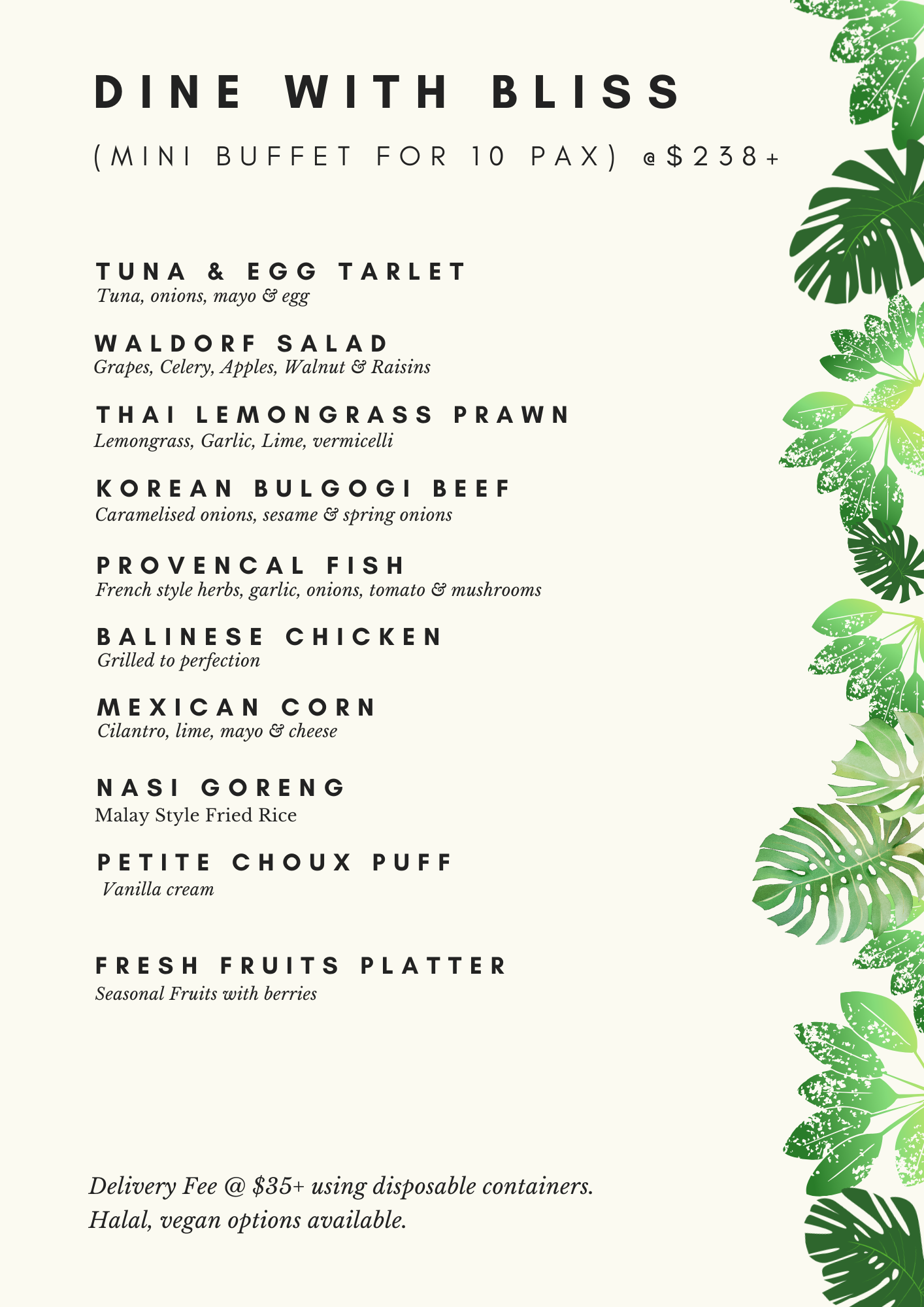Dine with Bliss - Mini Buffet for 10 pax at $238