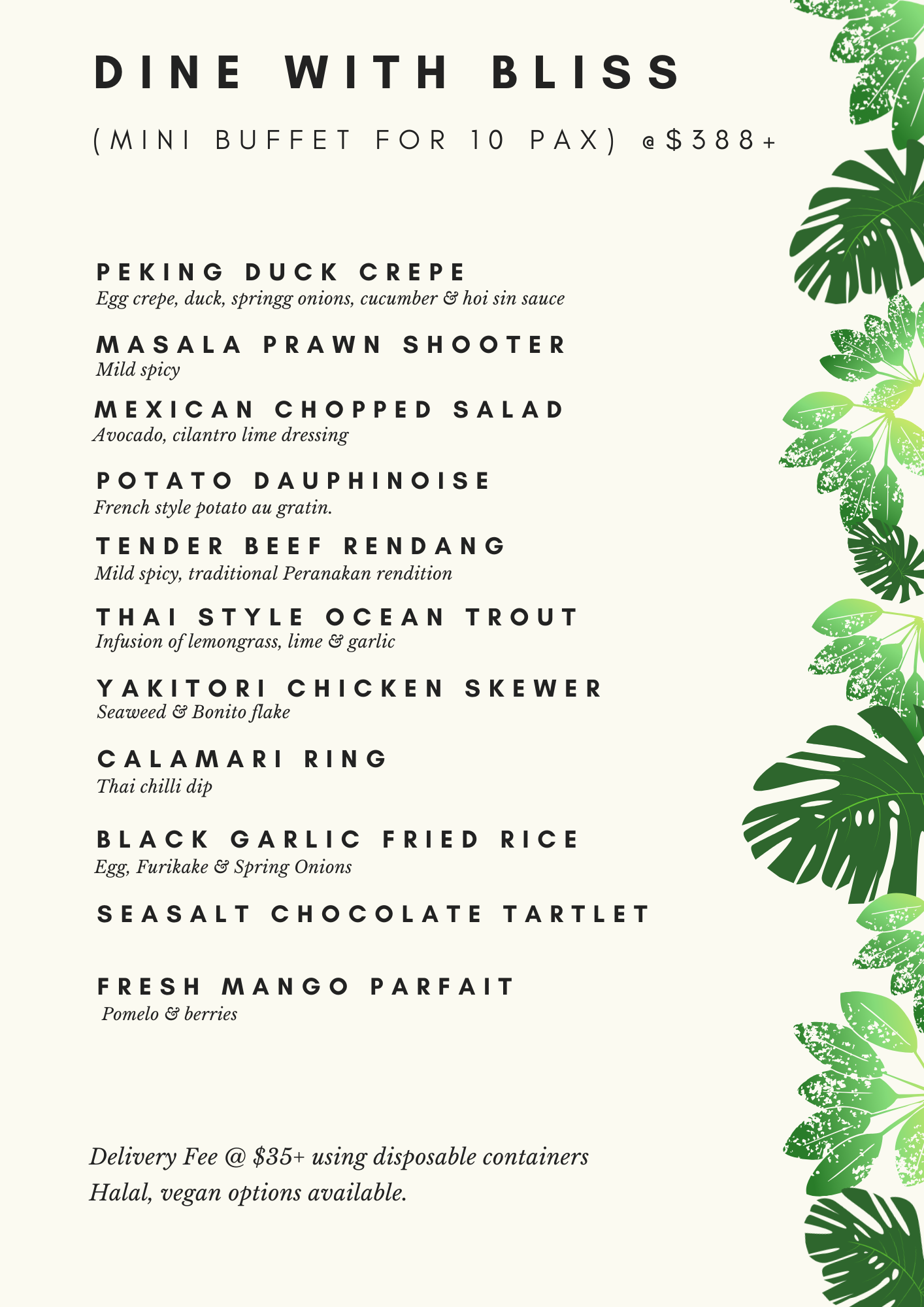 Dine with Bliss - Mini Buffet for 10 pax at $388