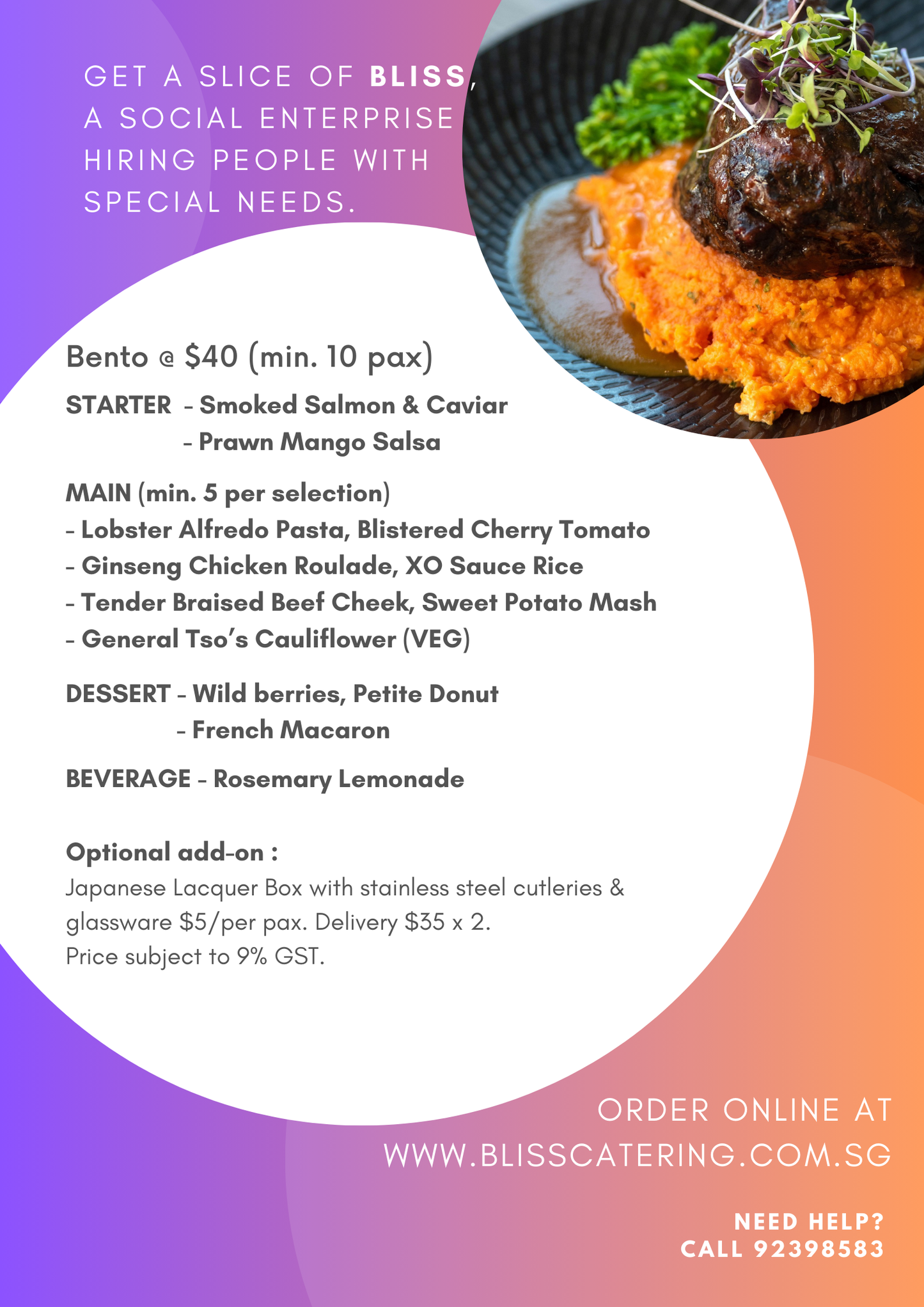 Bento @ $40 (min 10 pax)