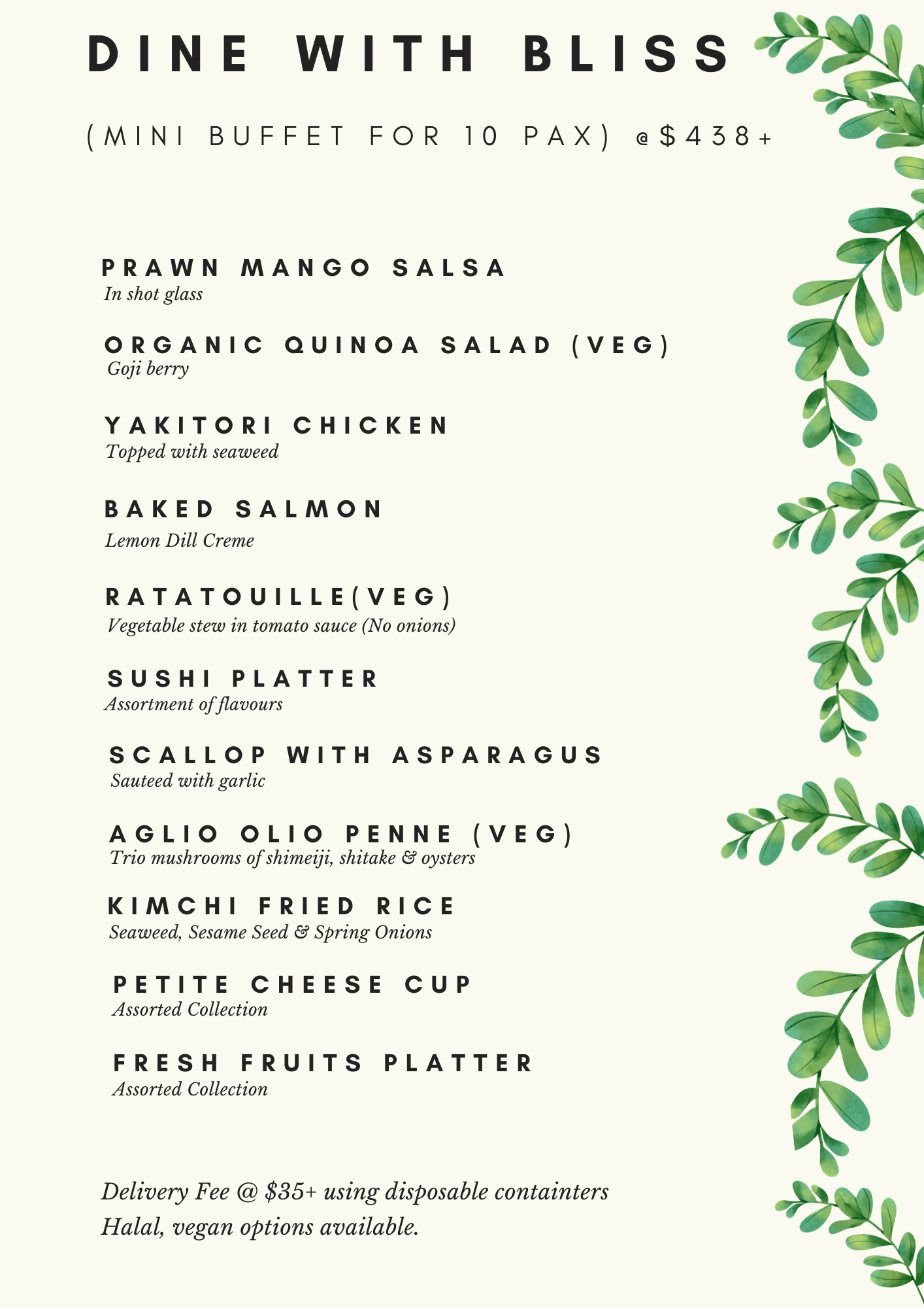Dine with Bliss - Mini Buffet for 10 pax at $438