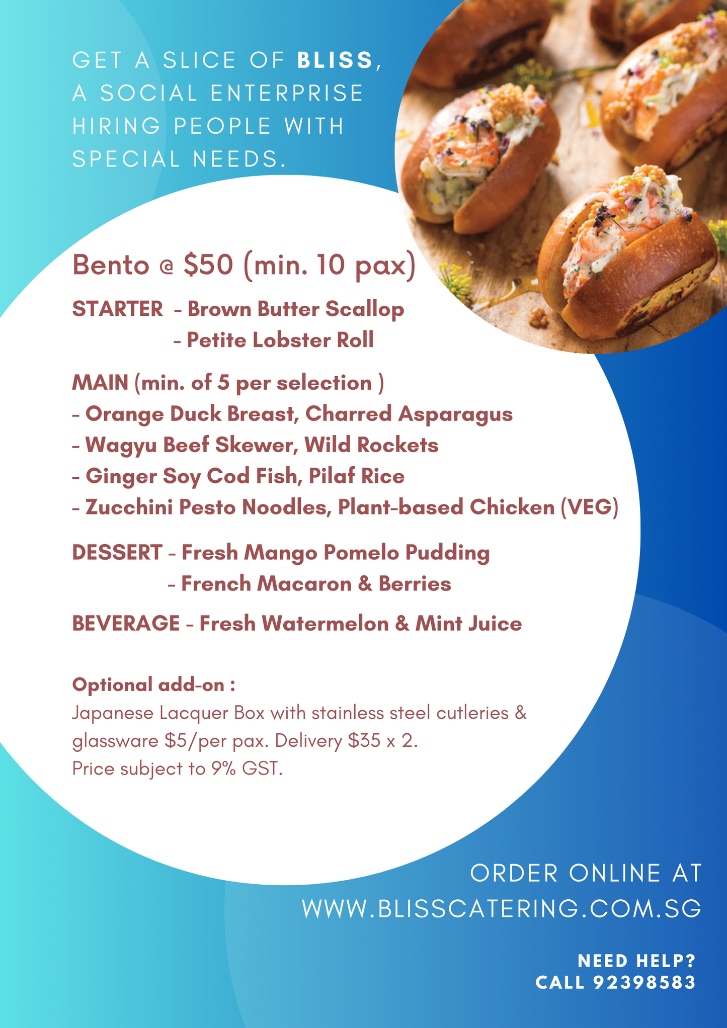 Bento @ $50 (min 10 pax)