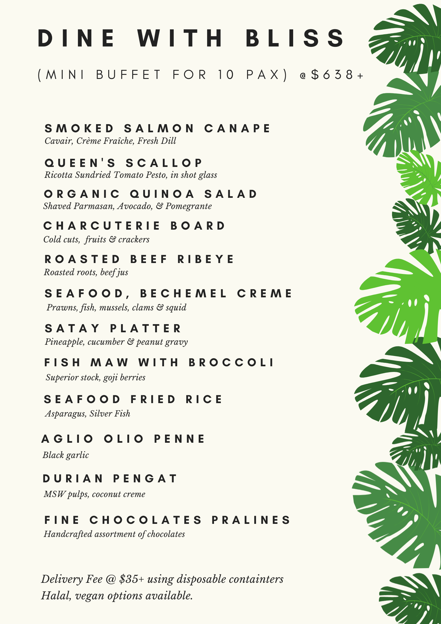 Dine with Bliss - Mini Buffet for 10 pax at $638