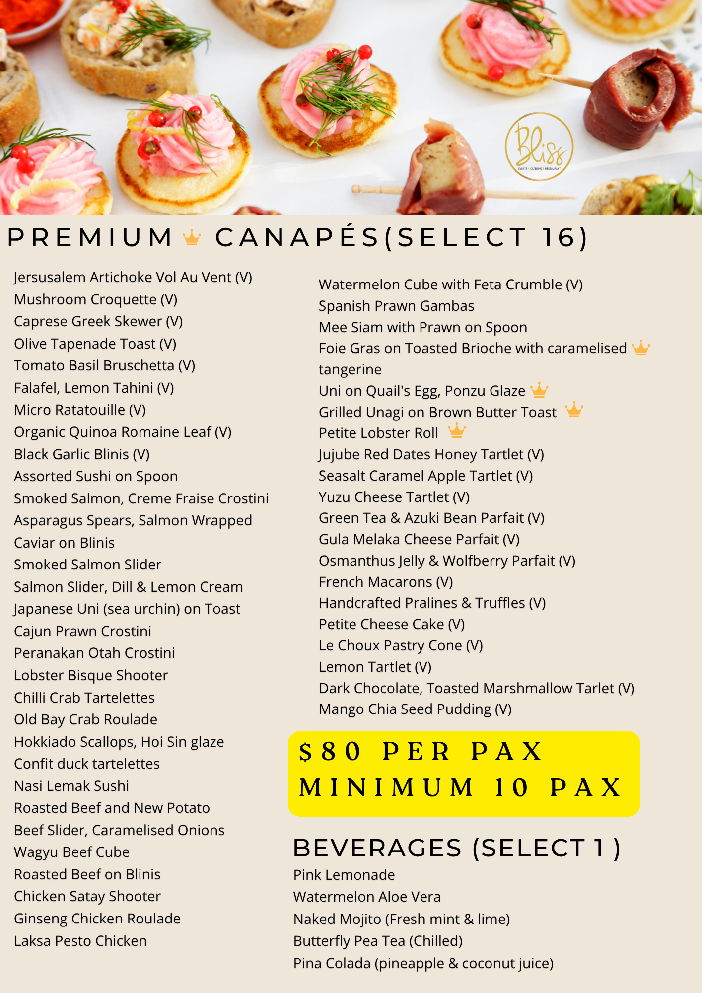 Canapé Reception @ $80 per pax (min 10 pax)