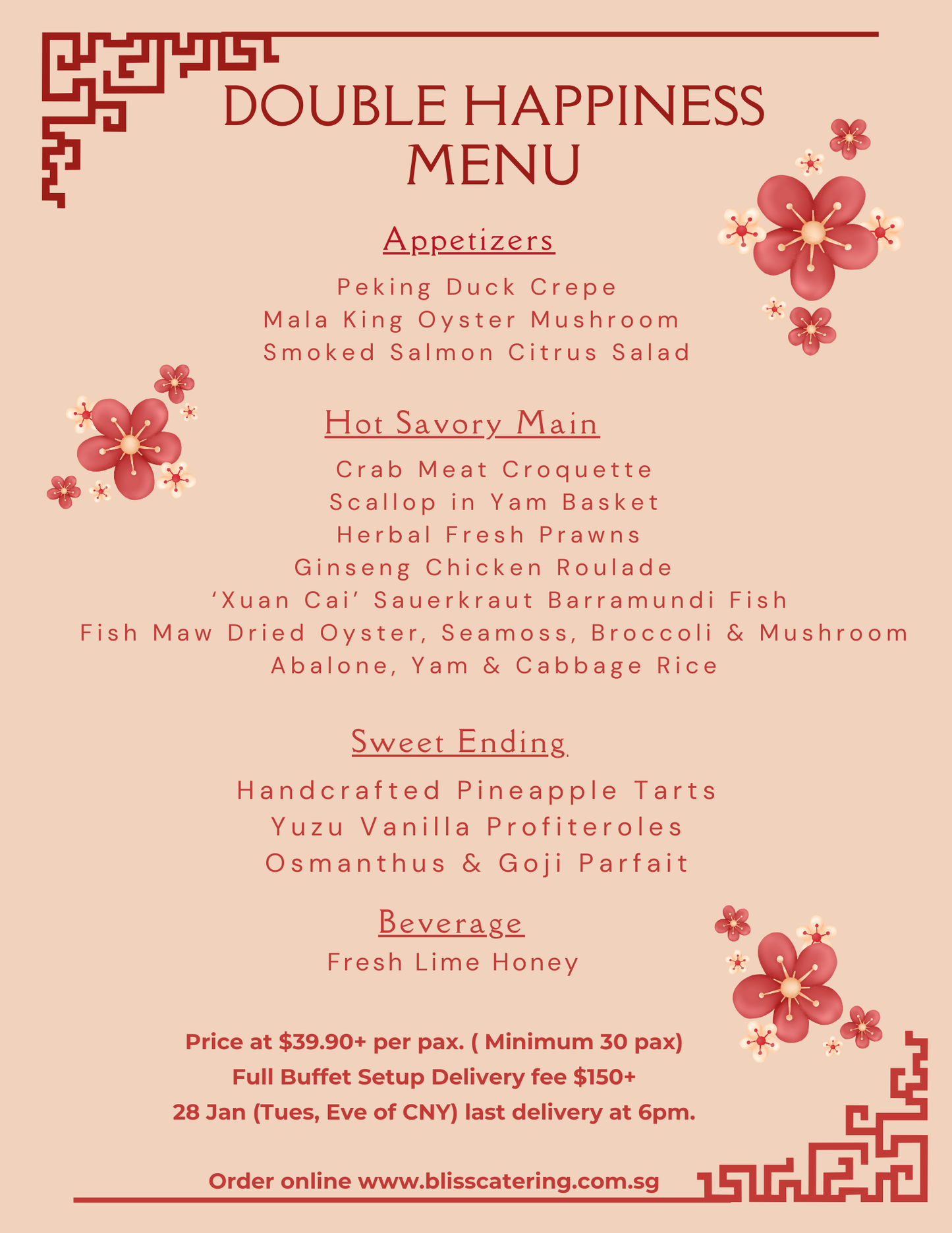 Double Happiness Menu 2025 @ $39.90+ per pax (min 30 pax)