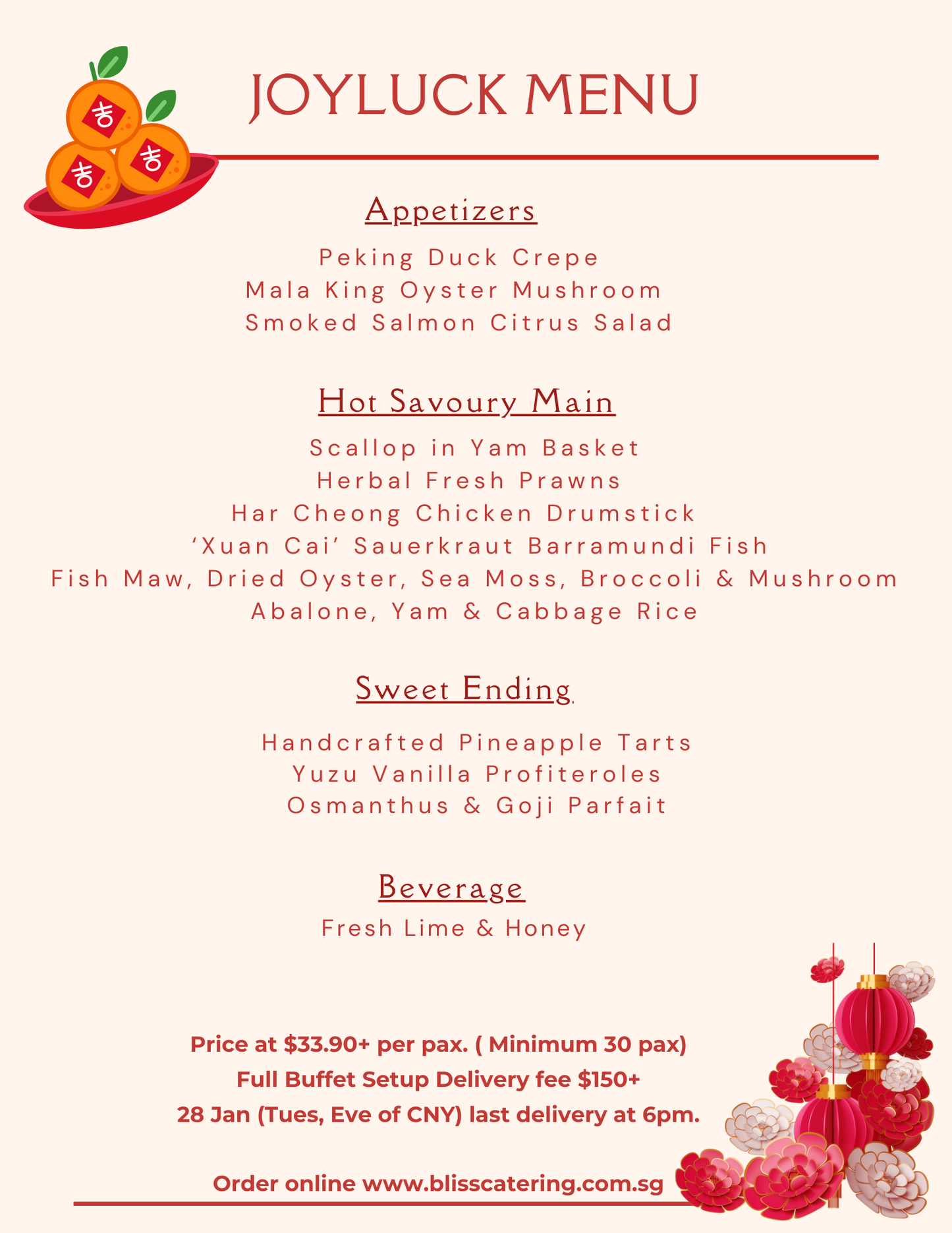 Joyluck Menu 2025 @ $33.90+ per pax (min 30 pax)