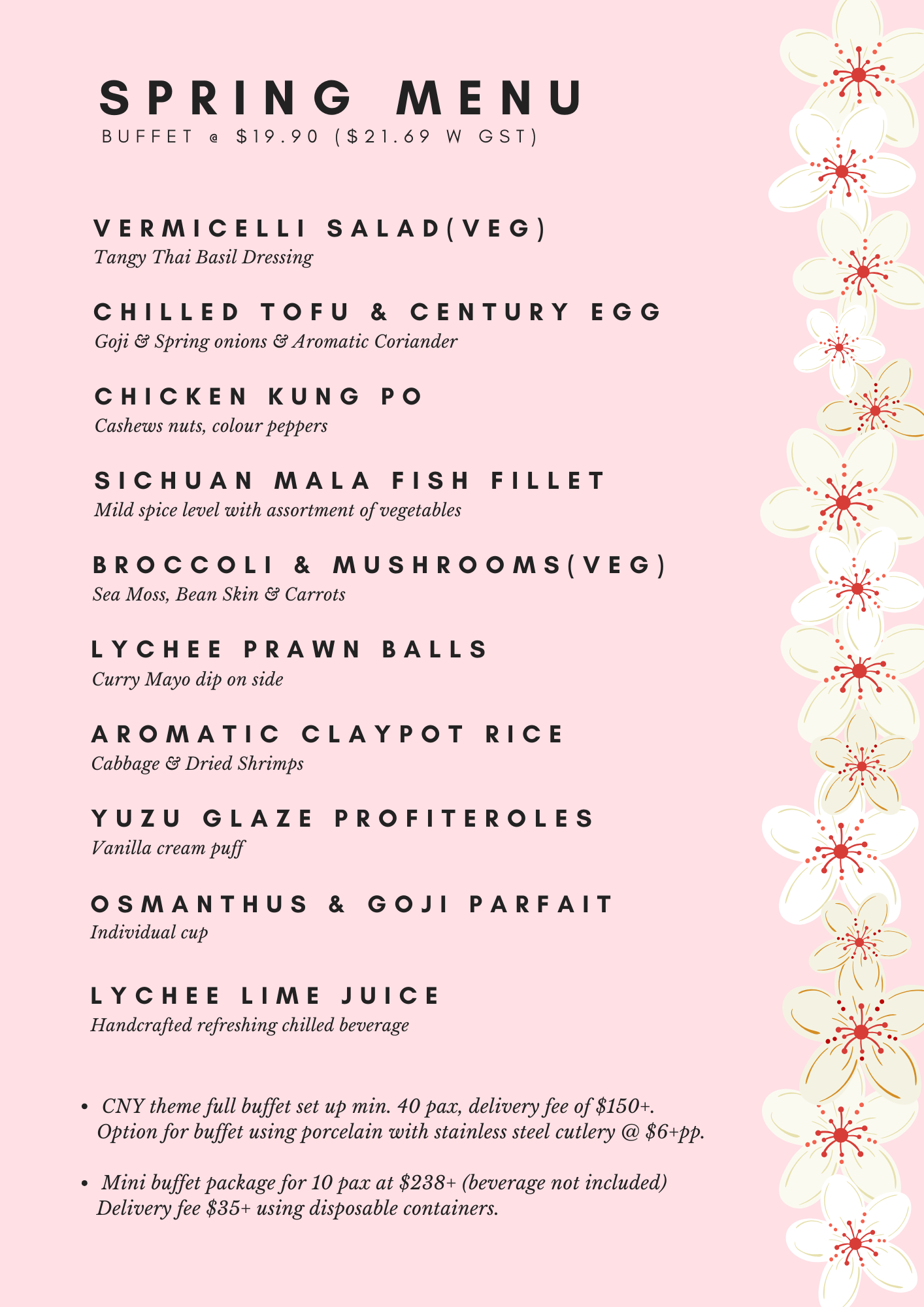 Spring Menu 2026 @ $19.90+ per pax (min 40 pax)