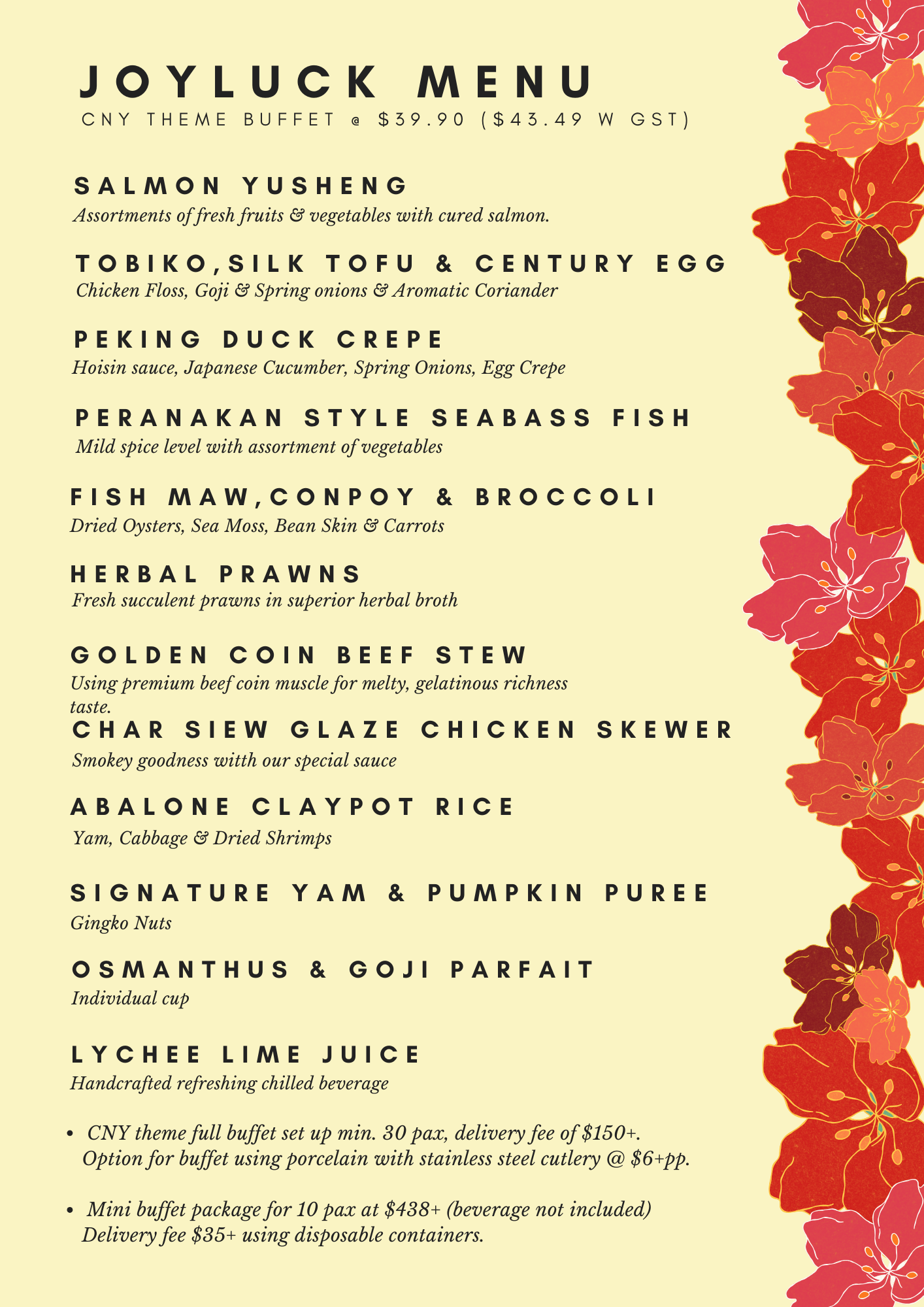 Joyluck Menu 2026 @ $39.90+ per pax (min 30 pax)