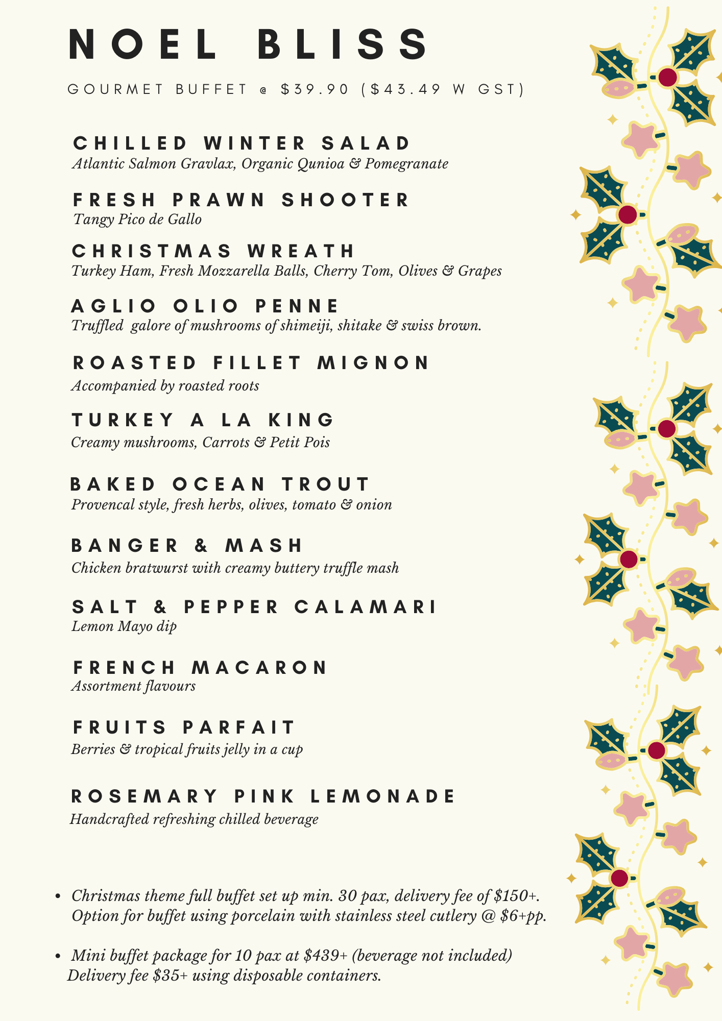 Noel Bliss Buffet at $39.90+/pax (min 30 pax)