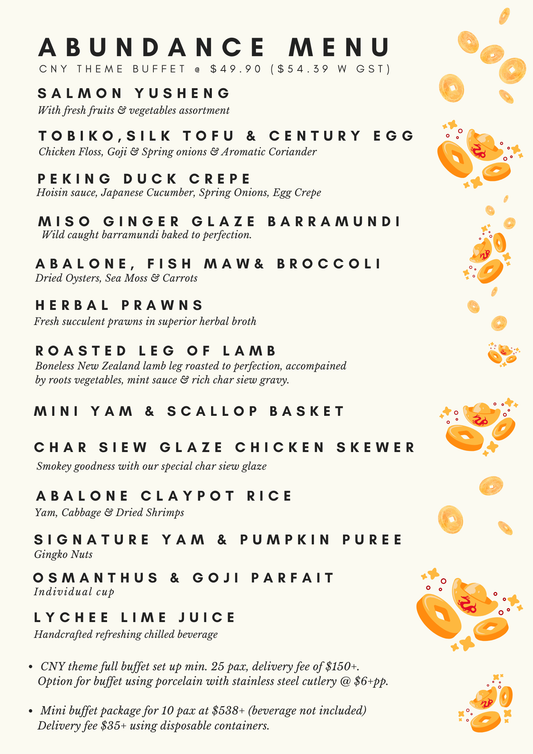 Abundance Menu 2026 @ $49.90+ per pax (min 25 pax)