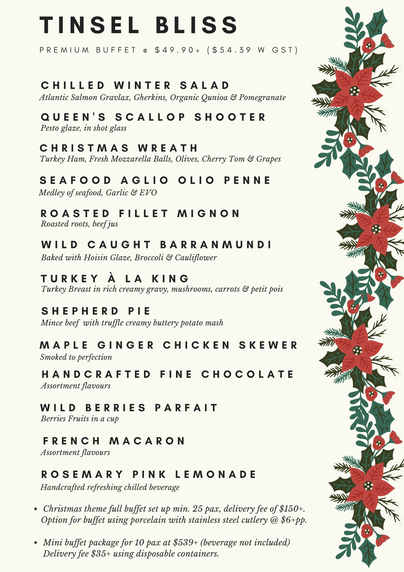 Tinsel Bliss Buffet at $49.90+/pax (min 25pax)