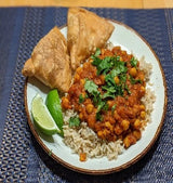 21 July Tofu, Kailan,  Black fungus, Curry Samosa, Jasmine Rice (LV)