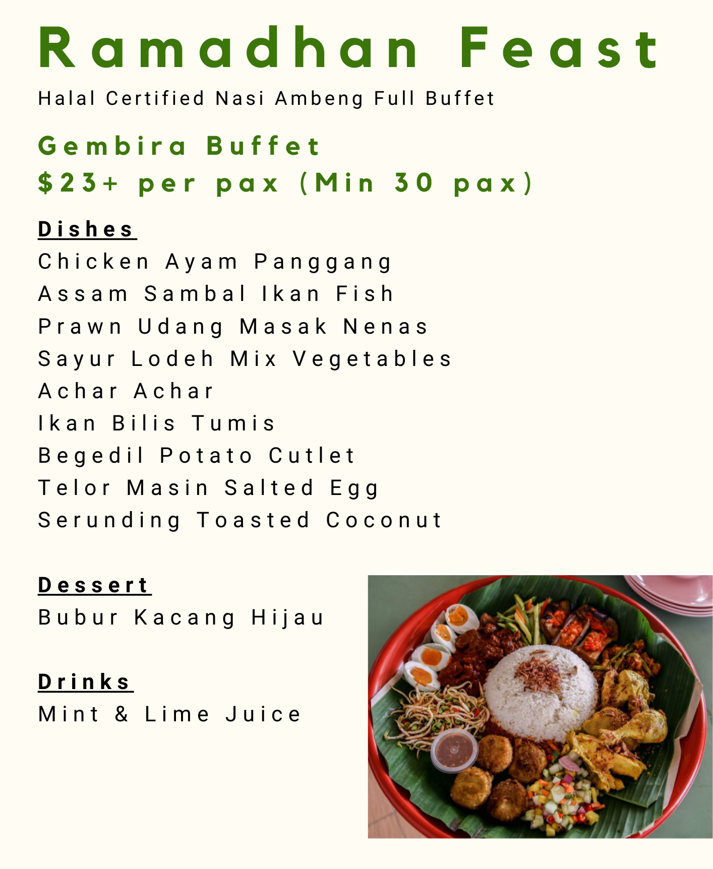Halal Catering Menu @ $23+ per pax (min 30 pax)