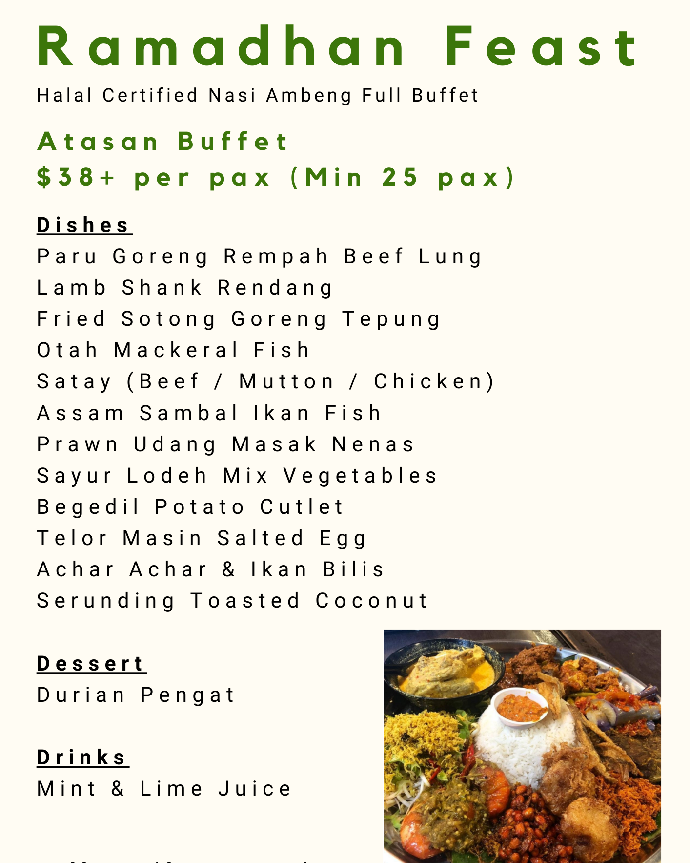 Halal Catering Menu @ $38+ per pax (min 25 pax)