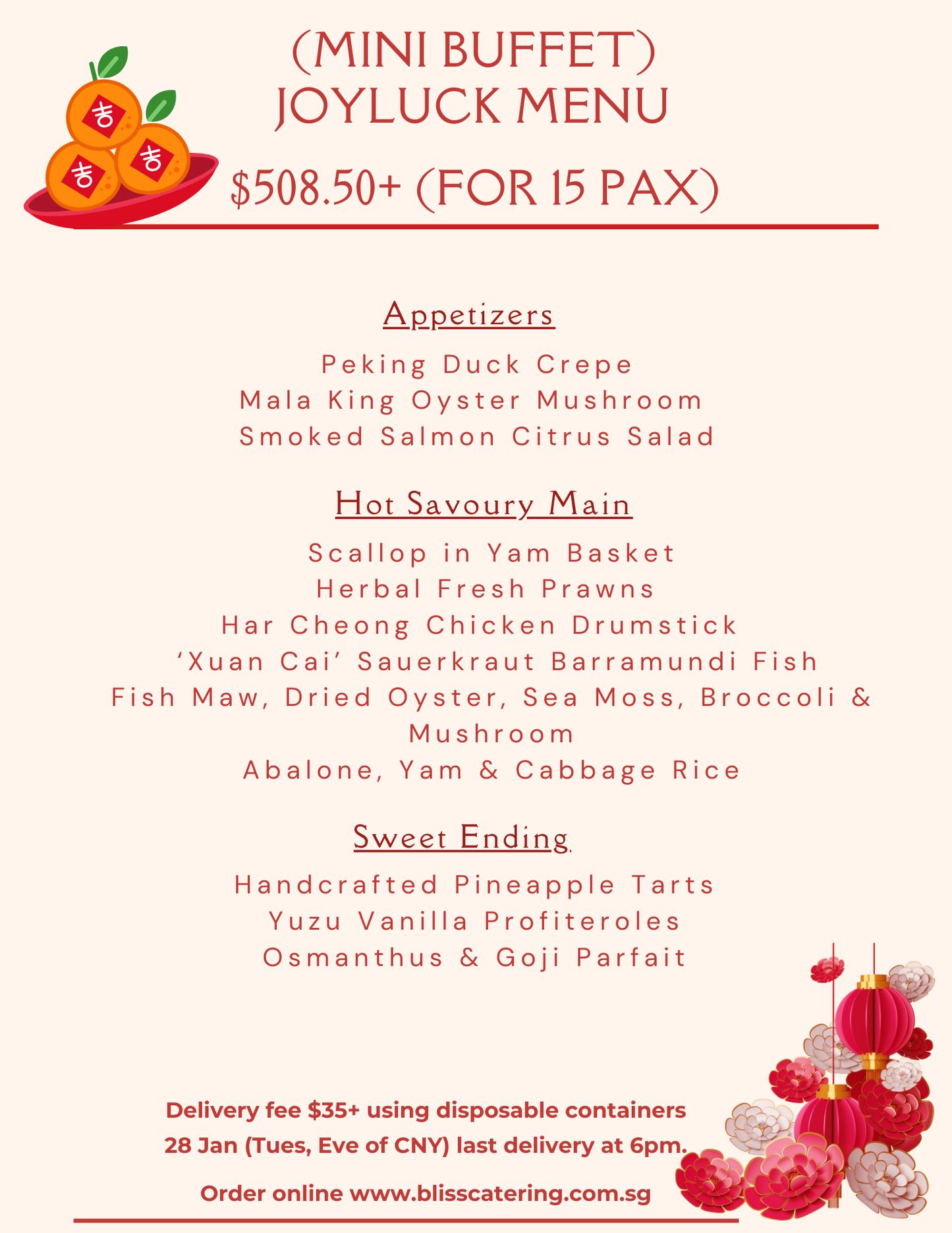 Mini Buffet JoyLuck Menu CNY 2025 Bliss Catering
