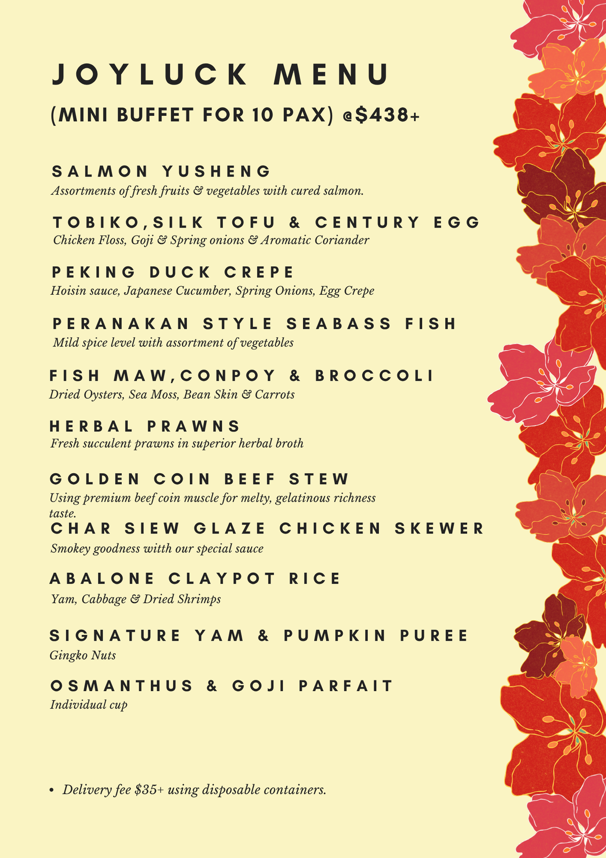 Mini Buffet - JoyLuck Menu CNY 2027 at $438+