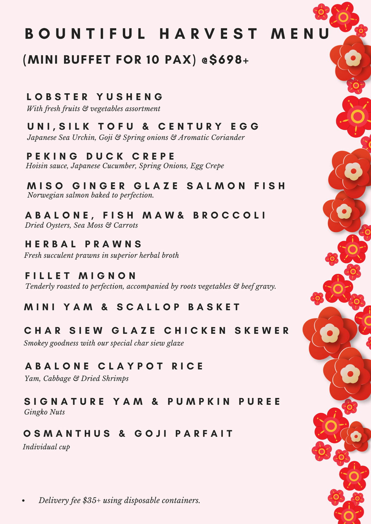 Mini Buffet - Bountiful Harvest Menu CNY 2027 at $698+