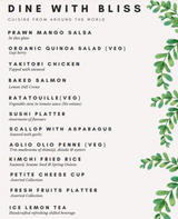 Dine With Bliss Menu @ $39.90+8% gst per pax (min 30 pax)