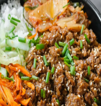 3 March 2023  - Korean Bulgogi Beef Rice, Onions, Kimchi (LA)