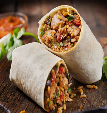 2 June 2023 - Mexican Chicken Burrito (LS) - beans, rice, corn, olives & cheese