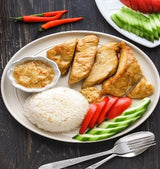 21 April 2023  - Plant-based Chicken Rice, Bean Puff, Cucumber & Tomato (LV)